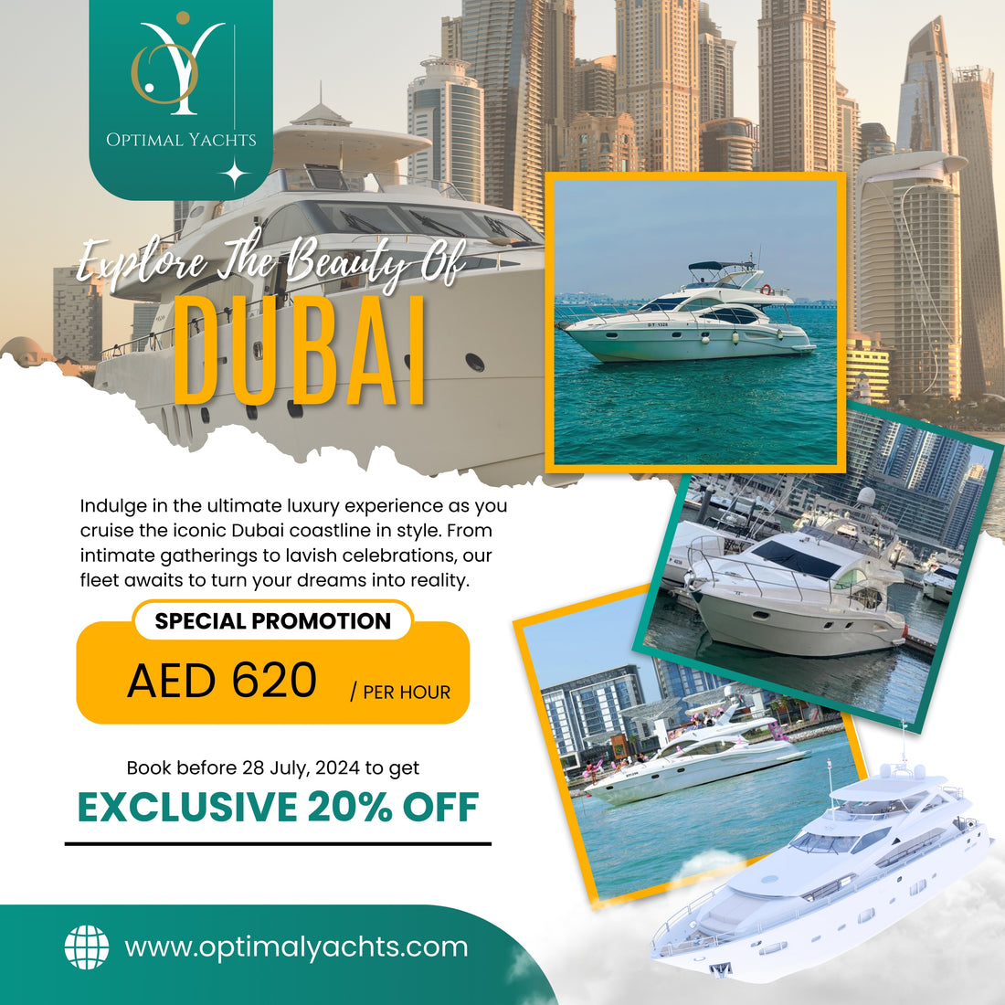 Optimal Yachts Dubai, luxury Yacht Cruise rental and offers.