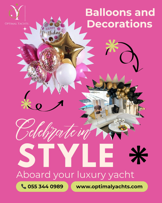 Yacht Tour Dubai | Balloons and Decorations for birthday celebrations or corporate Events.