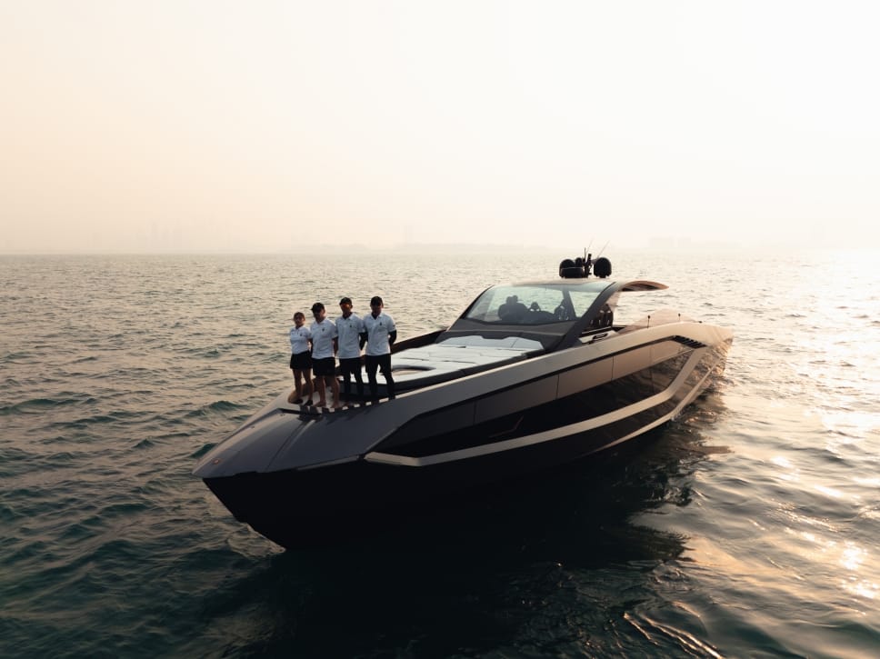 1 Hour 3 hours Minimum- Lamborghini 63 Luxury Yacht Rental Dubai | Dubai Marina Dubai Harbour | 12 Guest Capacity.
