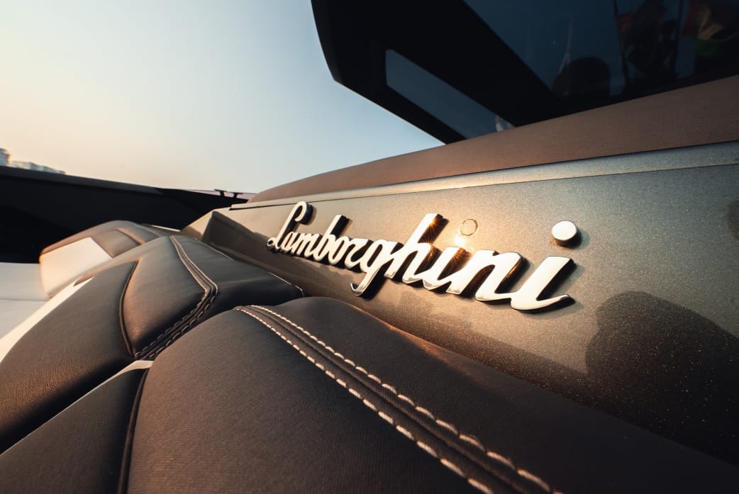 1 Hour 3 hours Minimum- Lamborghini 63 Luxury Yacht Rental Dubai | Dubai Marina Dubai Harbour | 12 Guest Capacity.